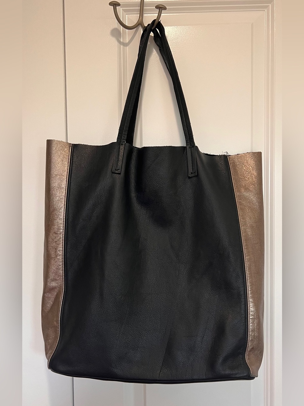 Eileen Fisher Black and Metallic Bronze Two-Tone Tote Bag